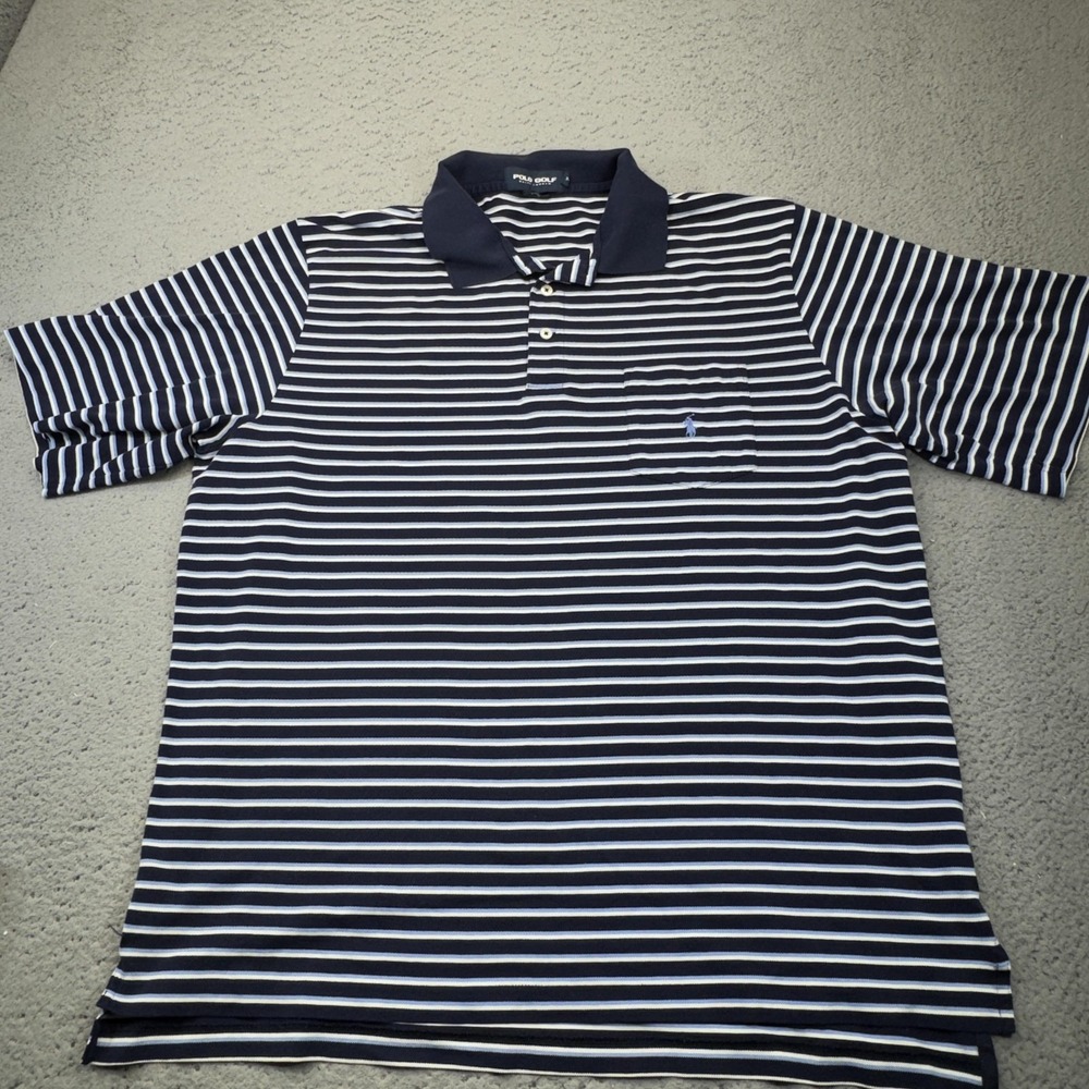 Polo Golf Ralph Lauren Polo Shirt Mens XL Blue Striped Short Sleeve Collared